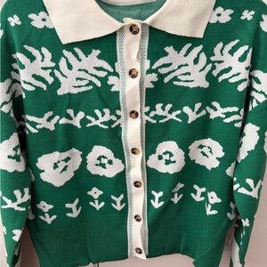 Green Floral Women's Sweater